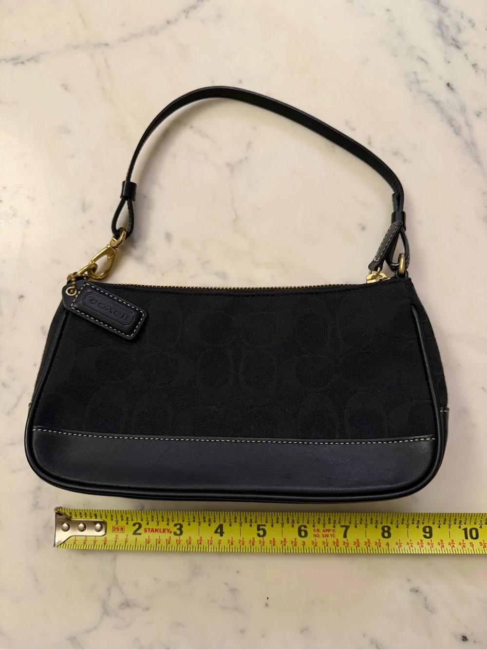 Coach Black Signature Canvas Shoulder Bag with Leather Trim